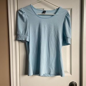Baby Blue Solid Puff Sleeve Tee